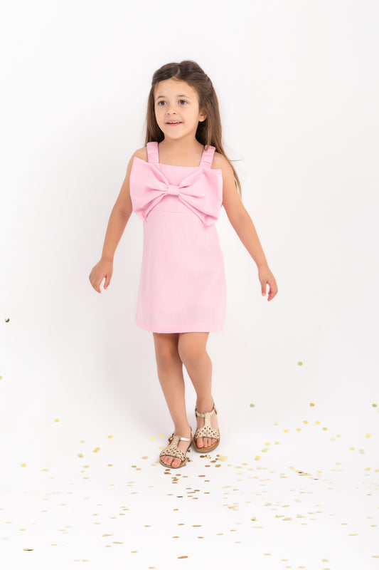 Bow dress in baby pink
