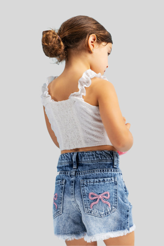 Coquette denim shorts in blue