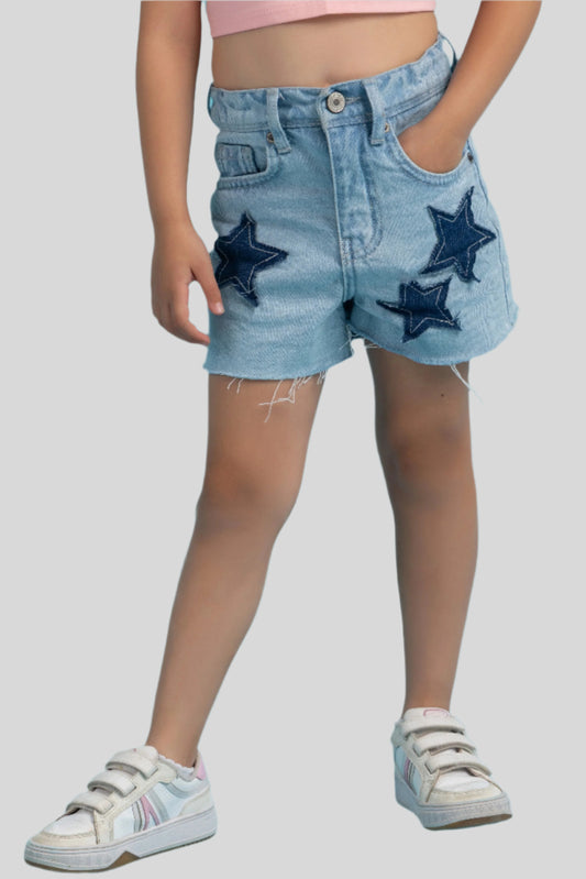 Star patch denim shorts in blue