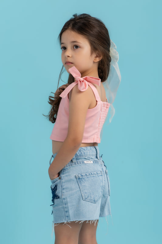 Tie at the shoulder powder pink top