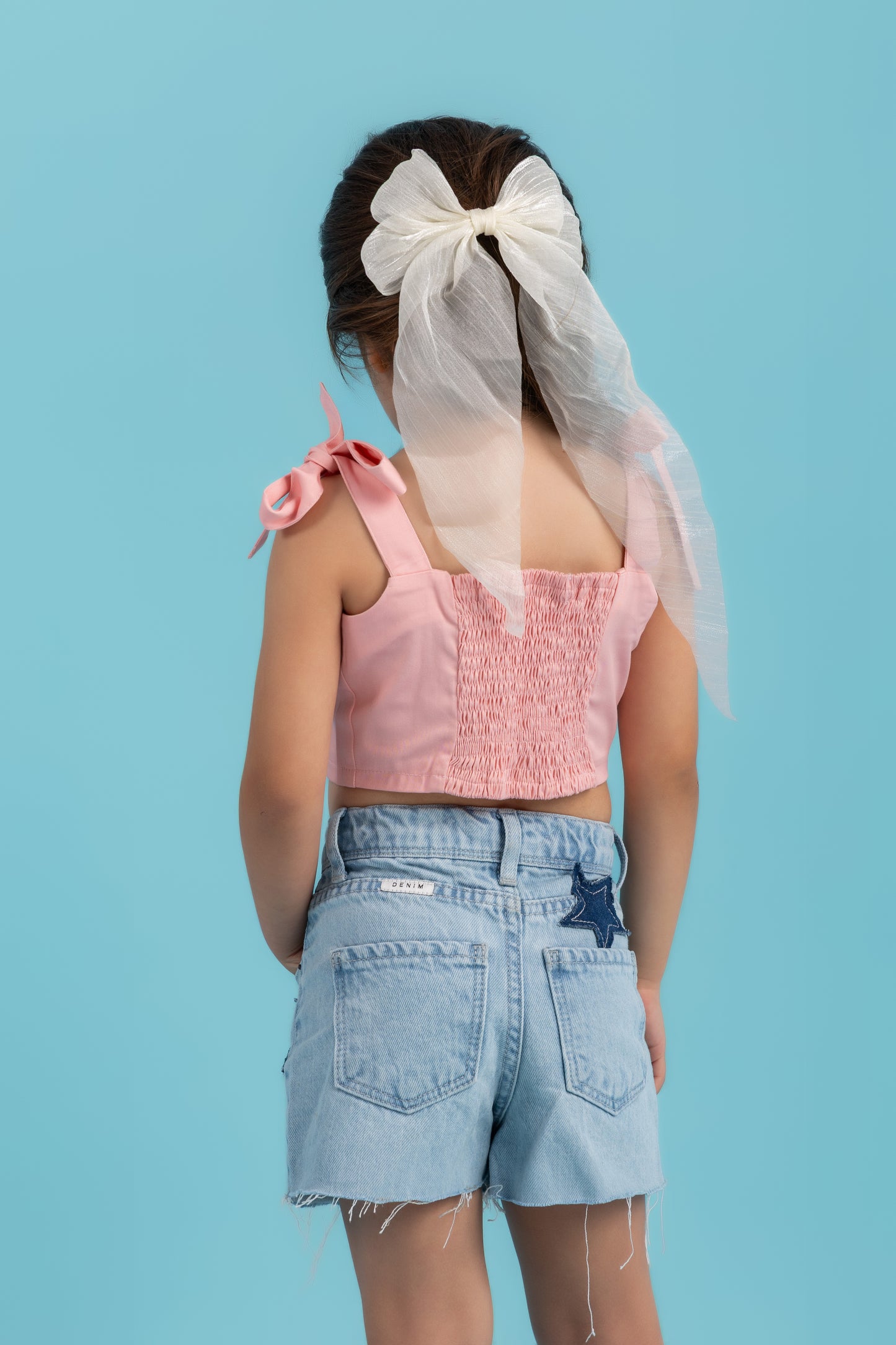 Tie at the shoulder powder pink top