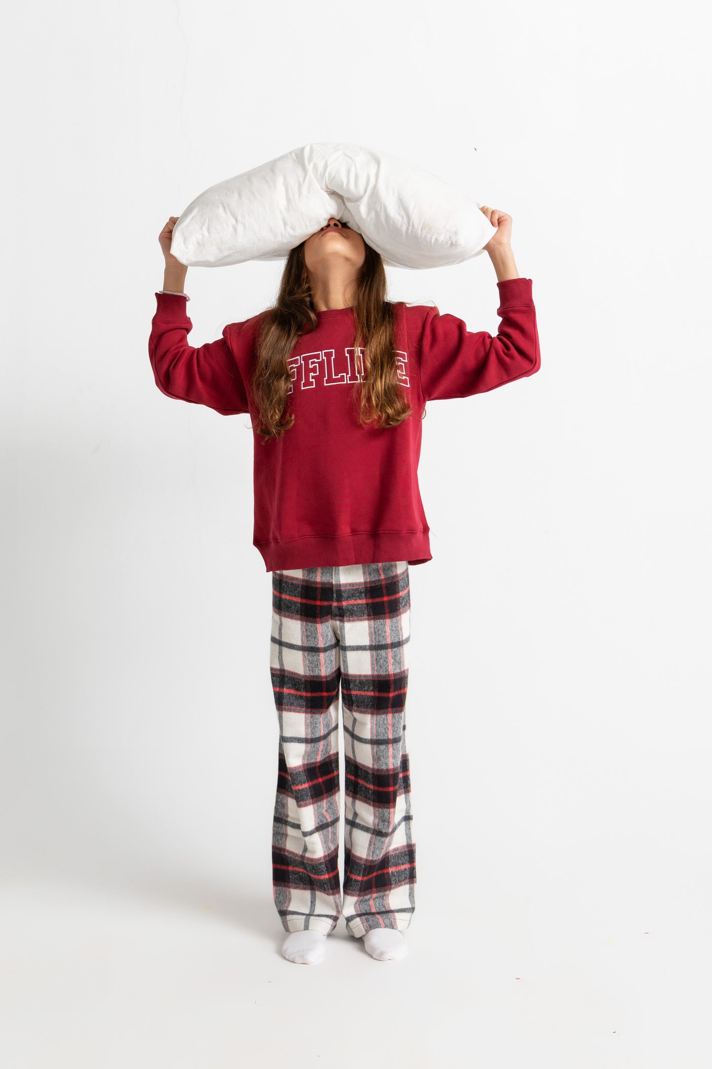 Unisex burgundy check pyjamas set