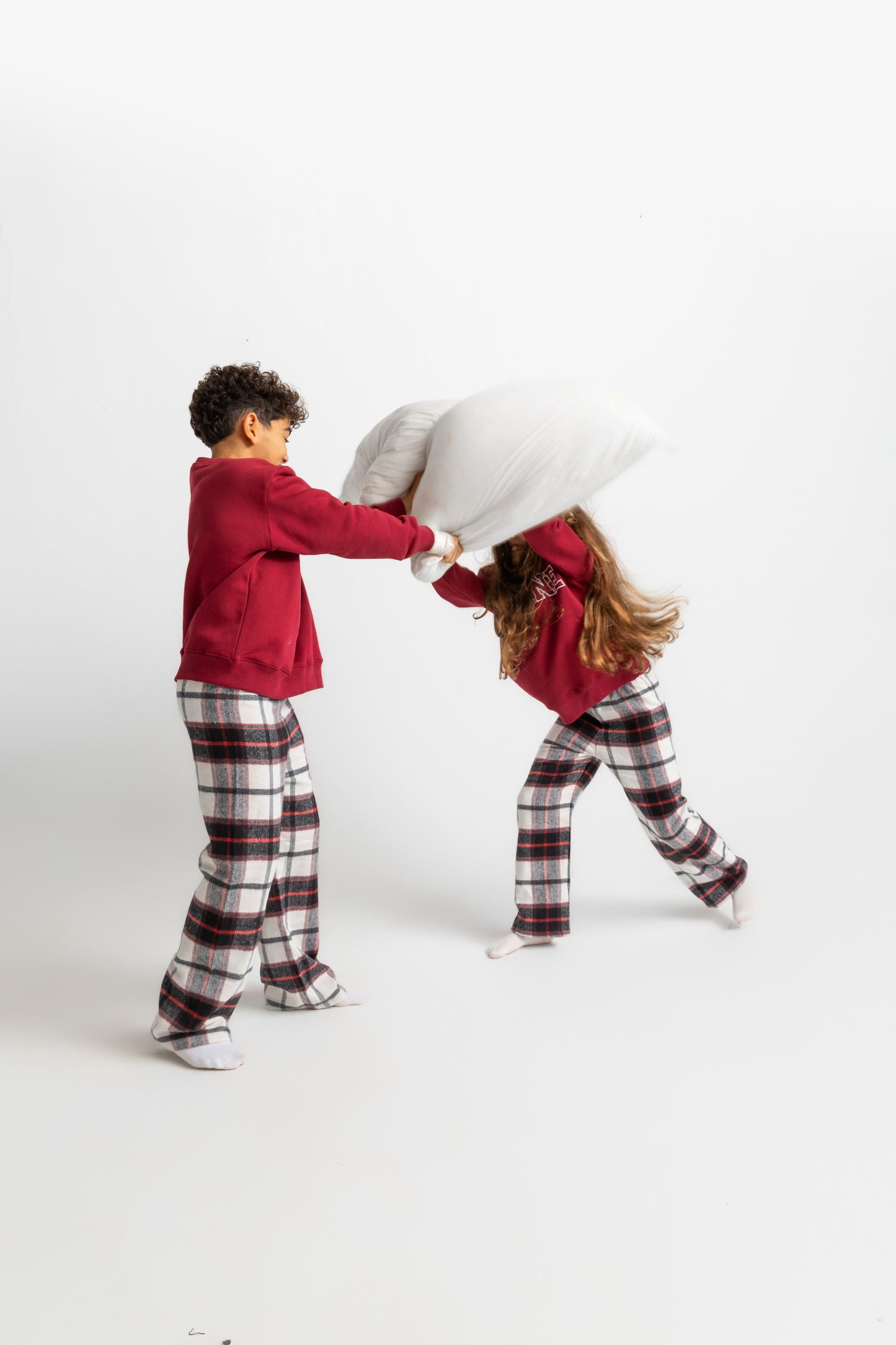 Unisex burgundy check pyjamas set