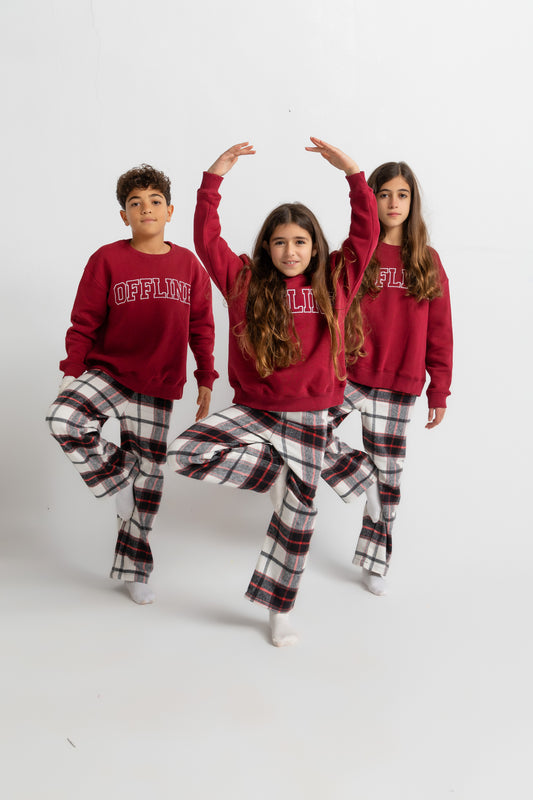 Unisex burgundy check pyjamas set