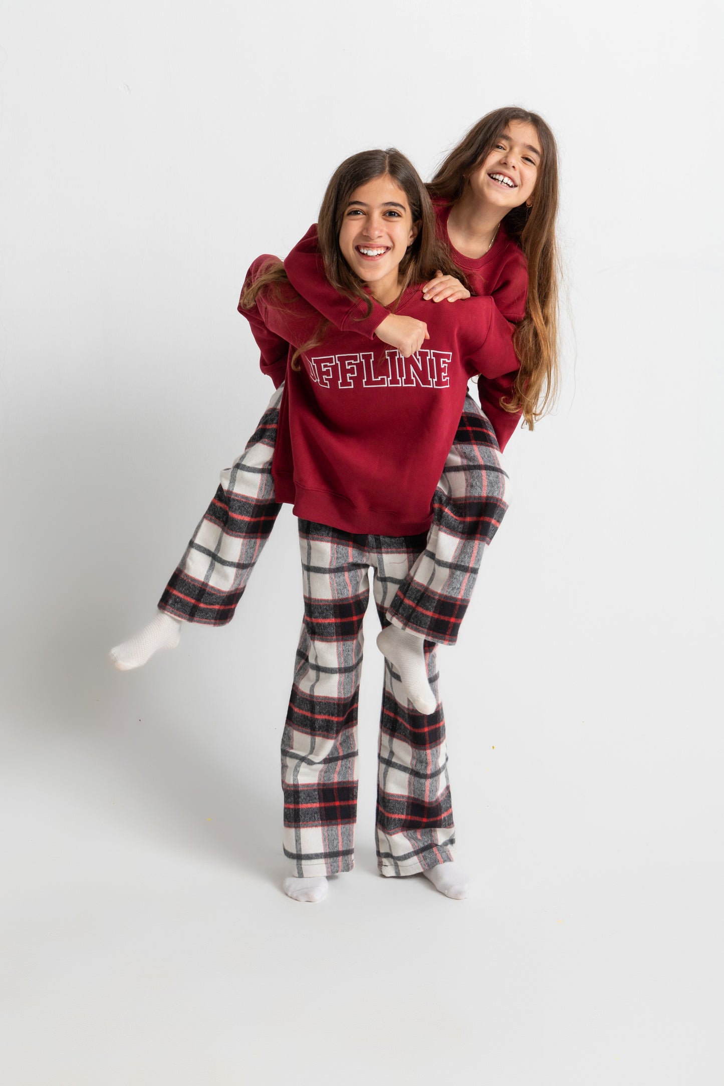 Unisex burgundy check pyjamas set