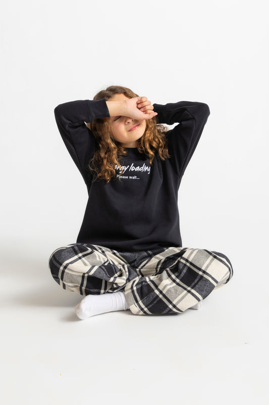 Unisex black check pyjamas set