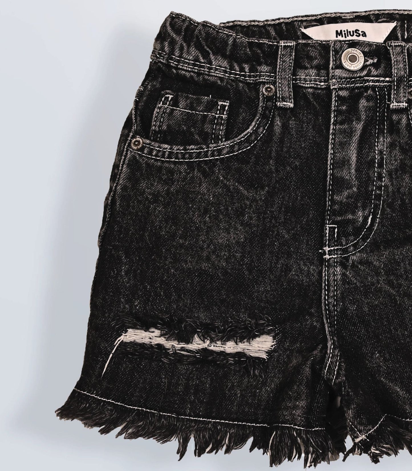 Denim ripped high waist shorts in black wash