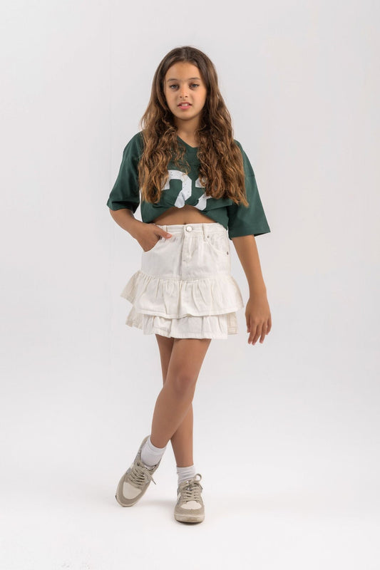 Layered denim skirt in white