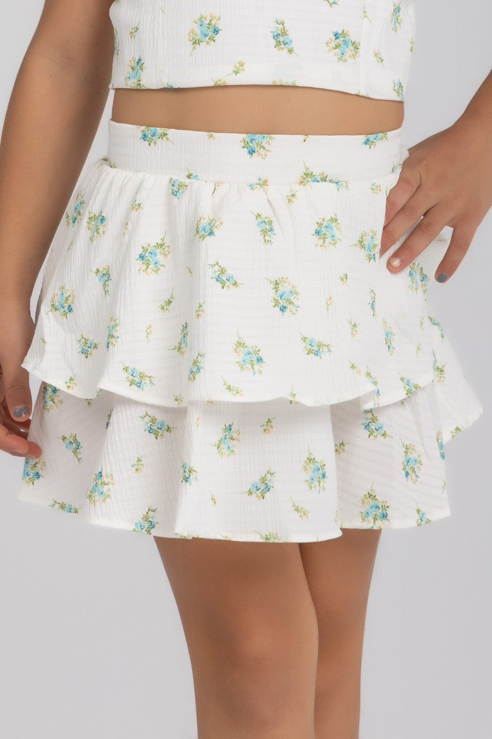 Layered skirt with blue flowers