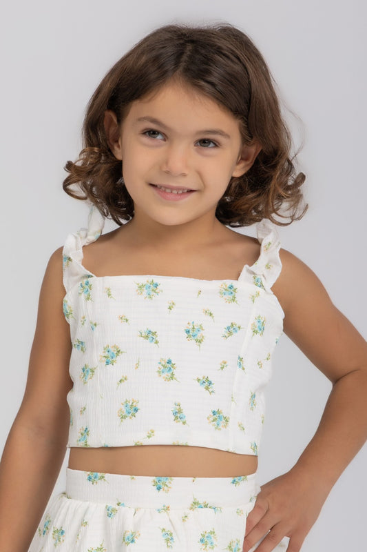 Ruffle-strap tank top in floral
